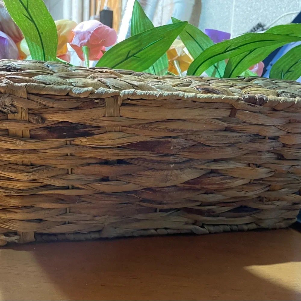 Woven Basket with Multicolor Tulip Arrangement